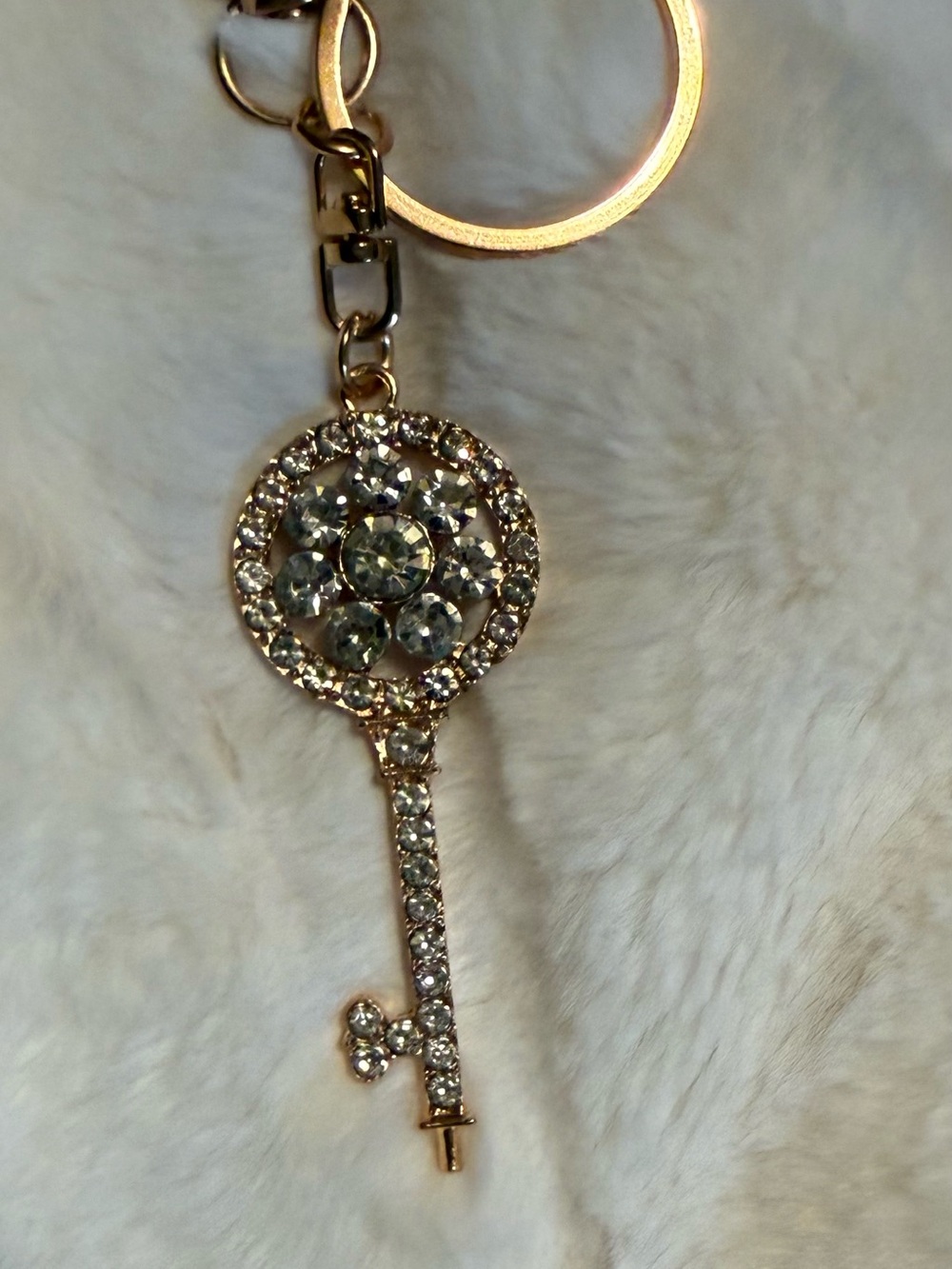 Gold Crystal Key Pendant Keychain - Women's Accessory